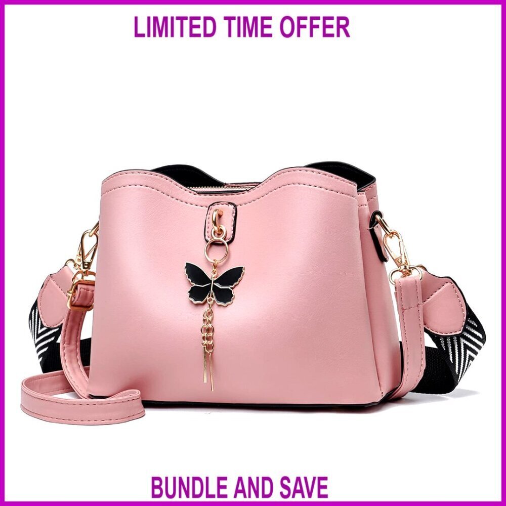 PU Leather Crossbody Bag with Butterfly Decoration, Adjustable Straps